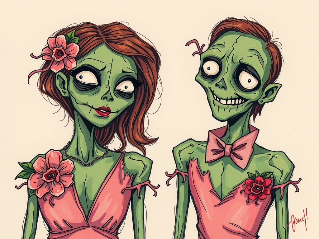 Teenage Zombie Prom King and Queen Crayon Art