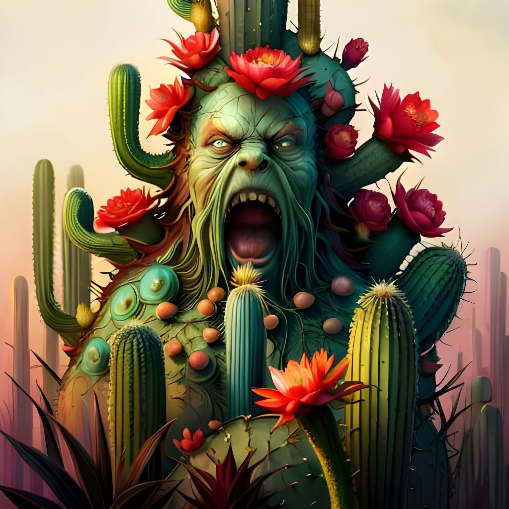 Angry Cactus Screaming in Pain: Fantasycore Art