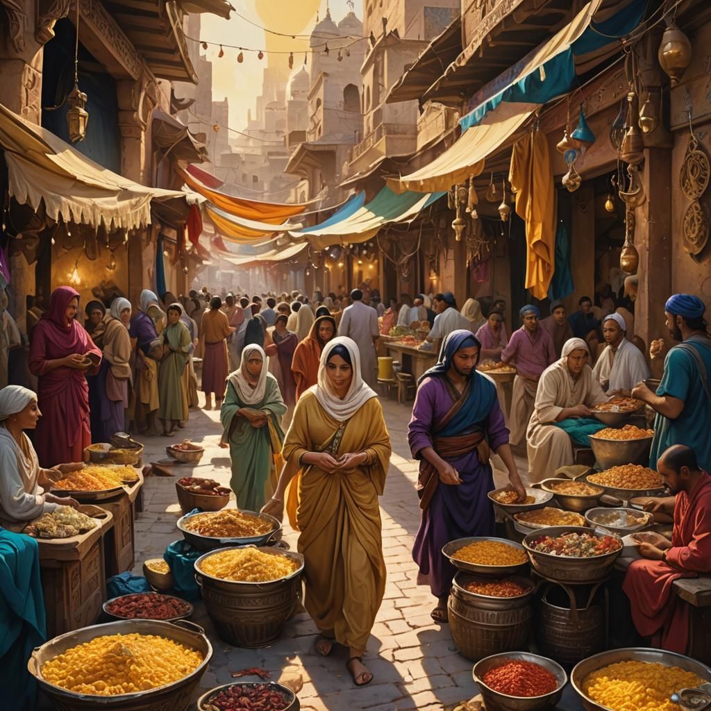 Jasmine Stealing Food: Surreal Oil Painting in Agrabah