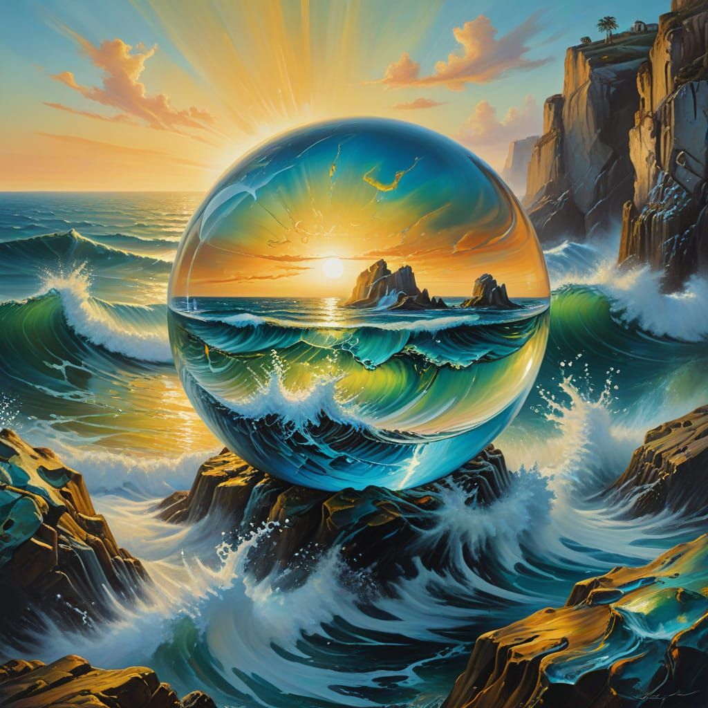 Magic Crystal Ball Reflecting a Turbulent Sea