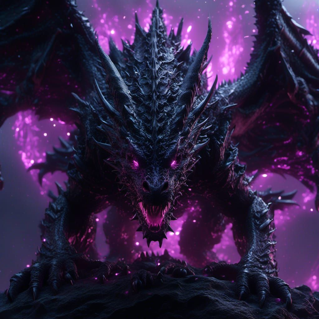 Vantablack Dragon with Purple Eyes in High-Quality CGI