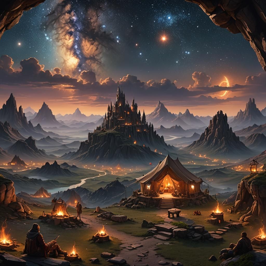 Fantasy Campsite Under a Starry Sky