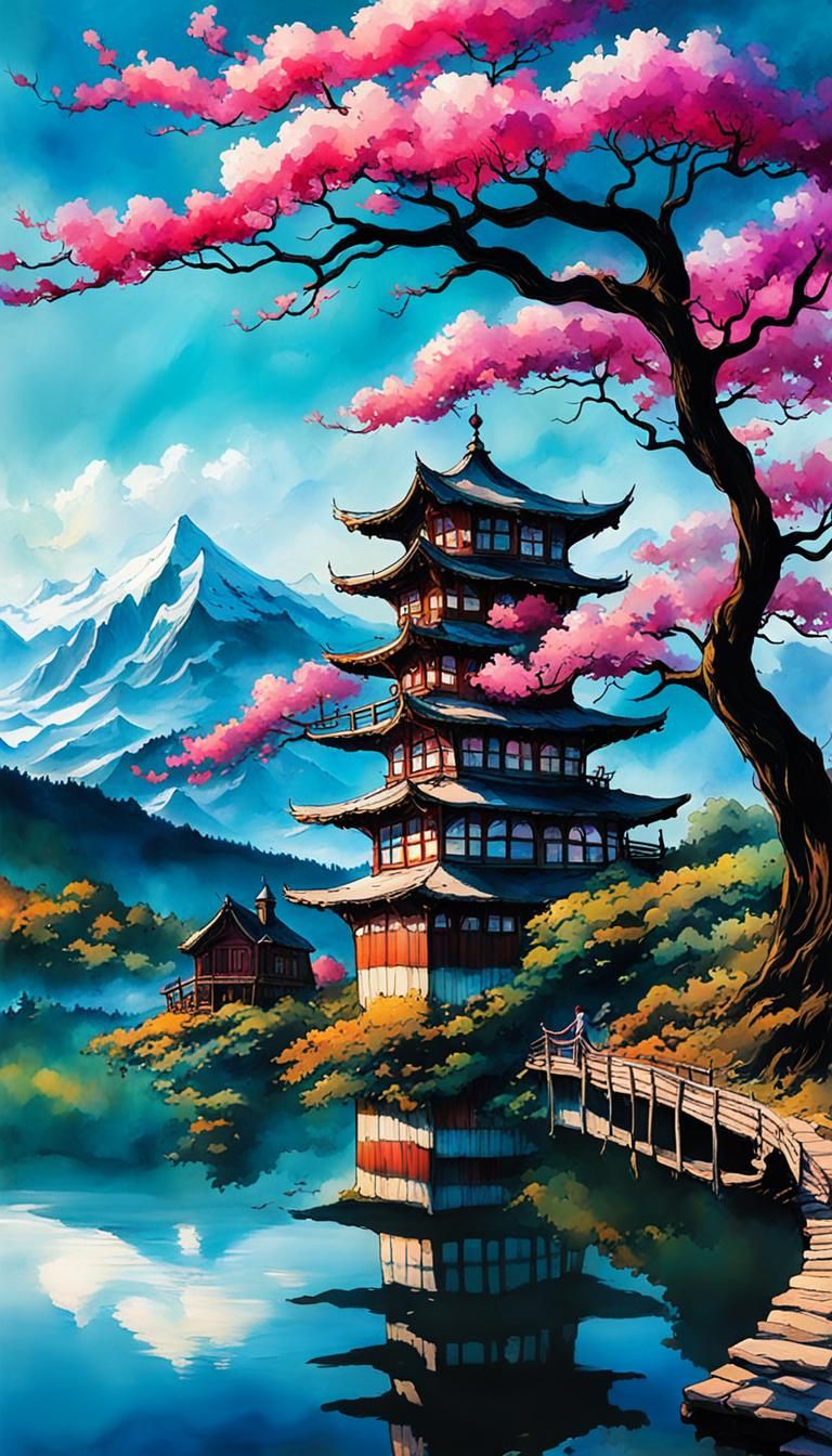 Whimsical Girl in Alcohol Ink Wonderland