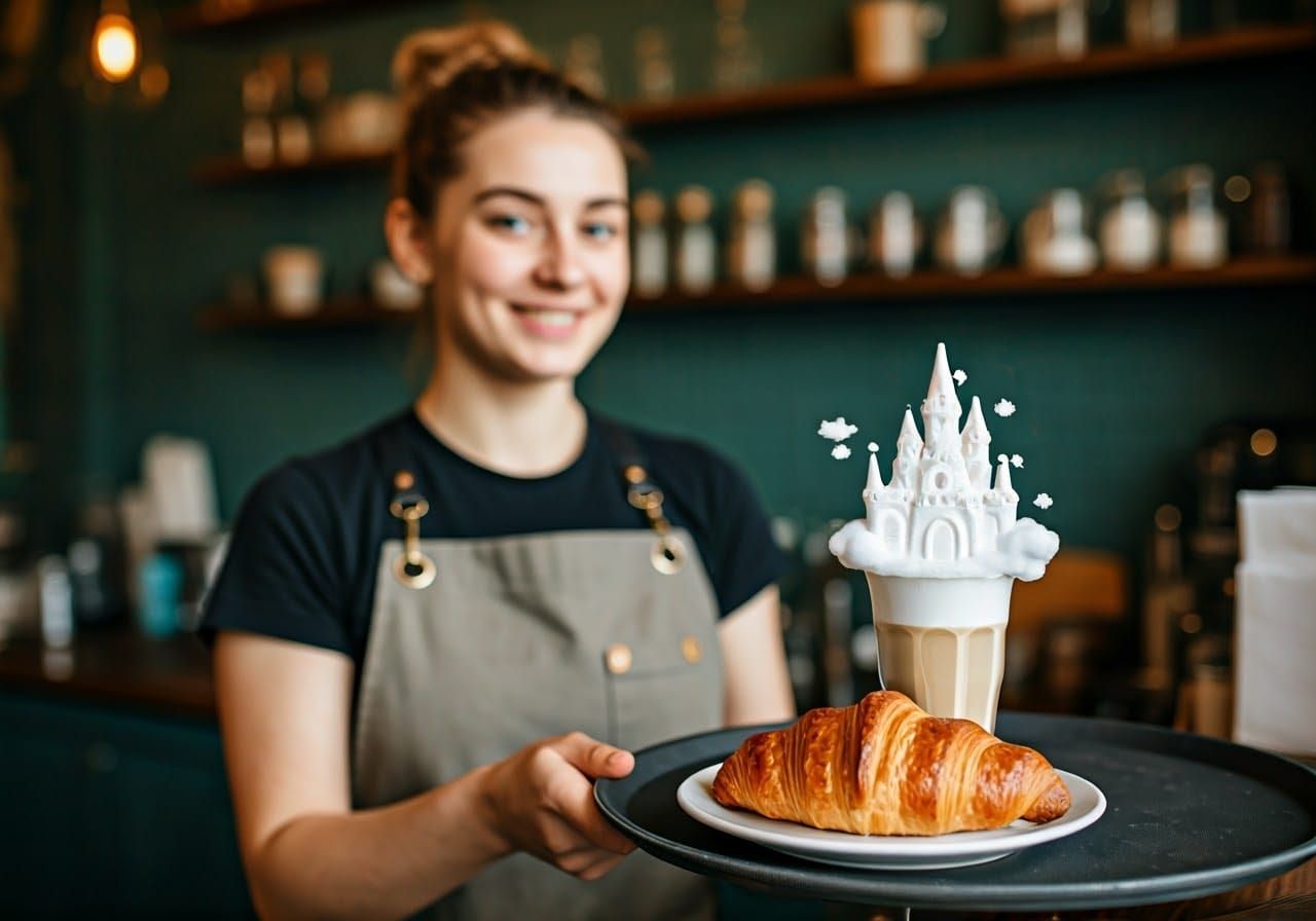 Latte Art Fairytale Castle in Coffee Shop