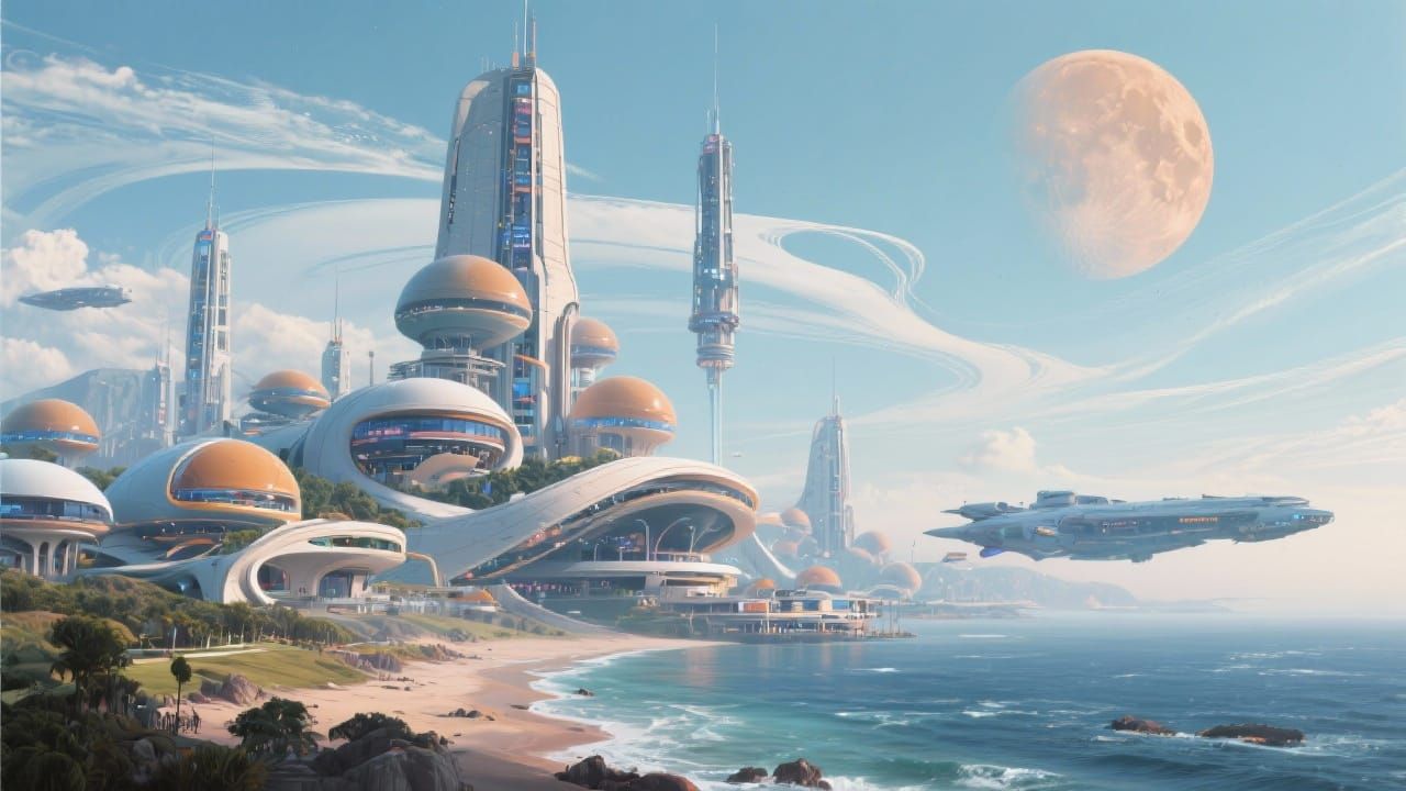 Cosmic Alien City Spaceport in Futuristic Style