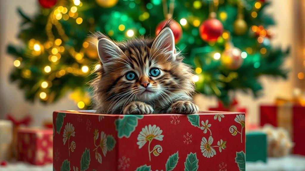 Christmas Kitten in Festive Scene