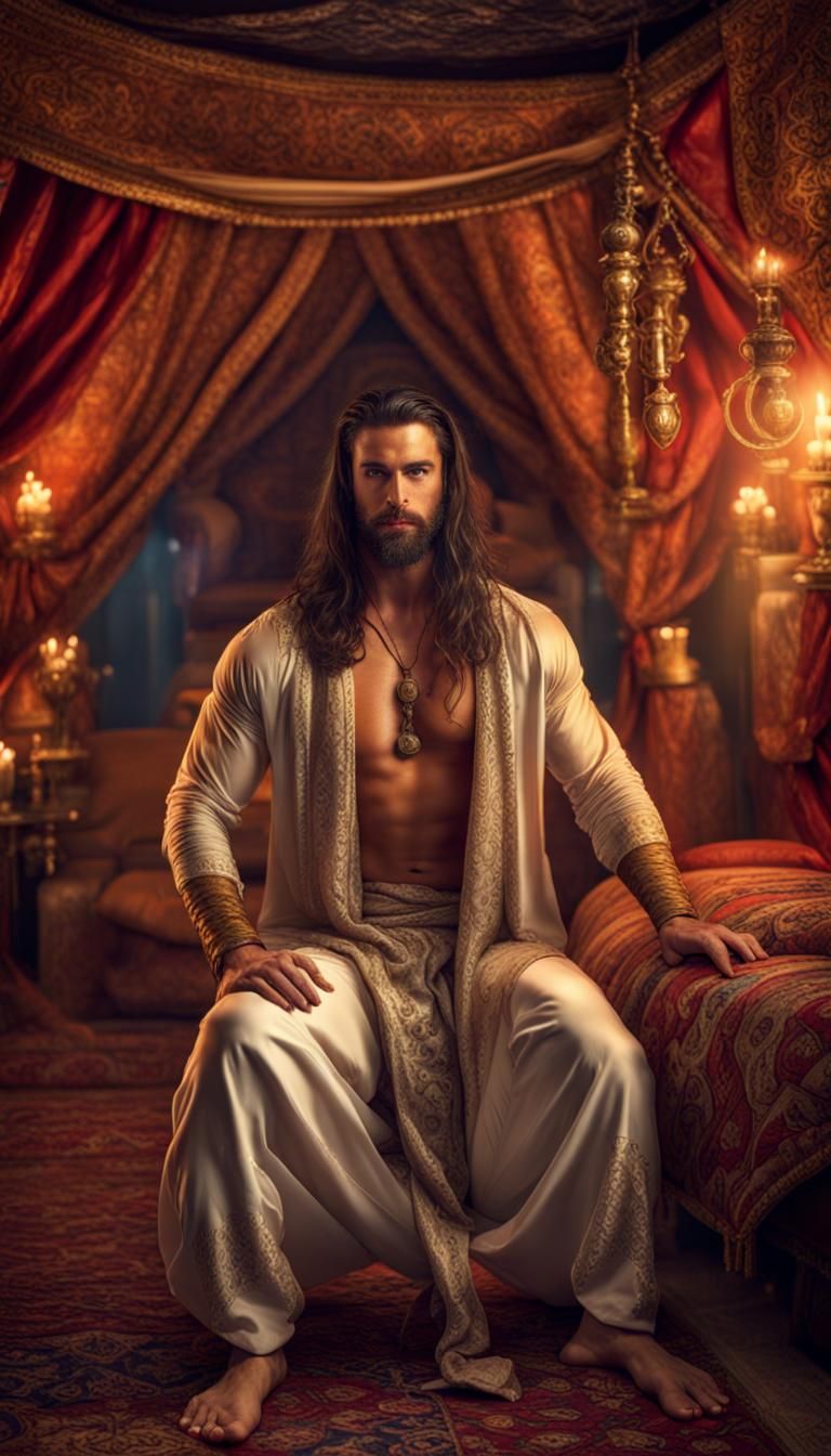 Handsome Djinn in Arabian Tent Interior