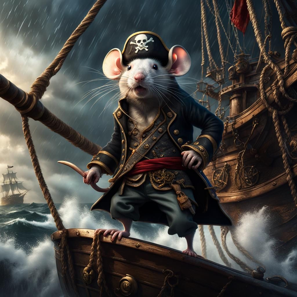 Pirate Rat in Stormy Seas: Fantasy Concept Art