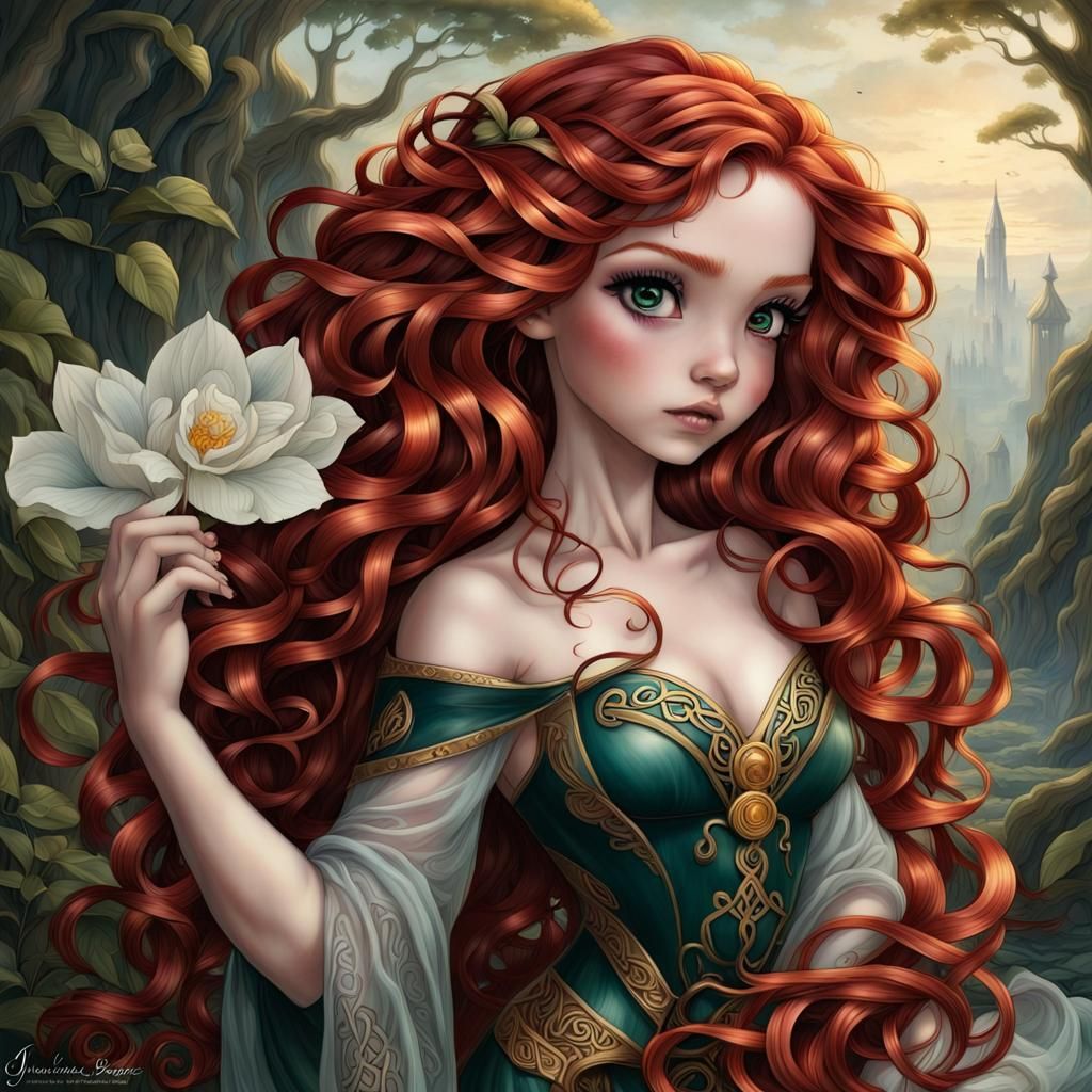 Celtic Goddess with Red Hair in Griffith Style