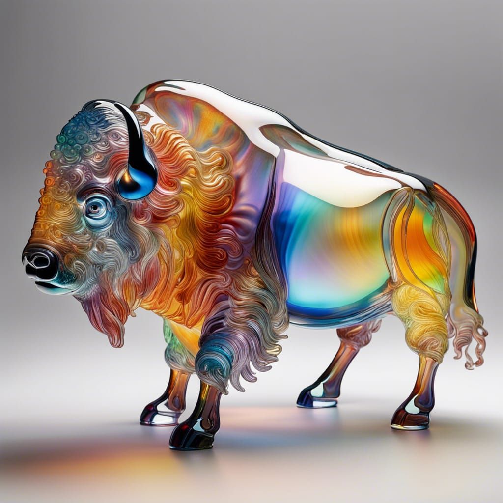 Glass sculpture of a Bison