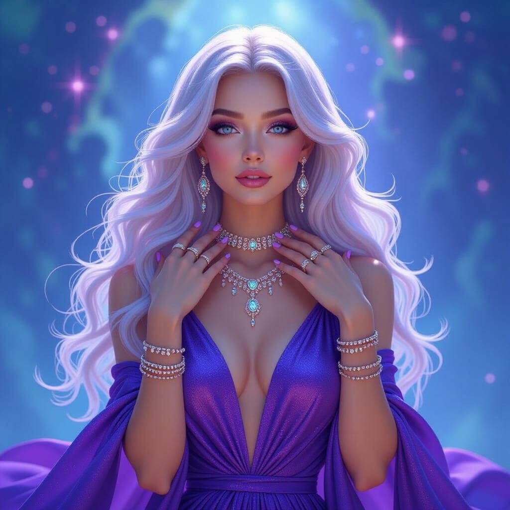 Ethereal Galactic Goddess with Nebula Hair