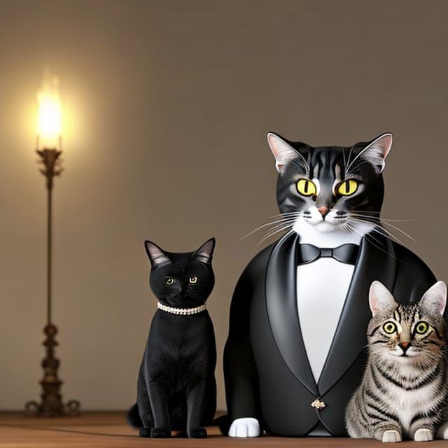 Cats in Tuxedo and Bow Tie: Hyperrealistic Prom Night