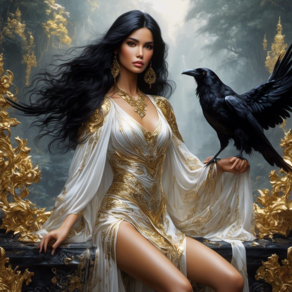 Stunning Woman with Raven Hair, Hyperrealistic Portrait