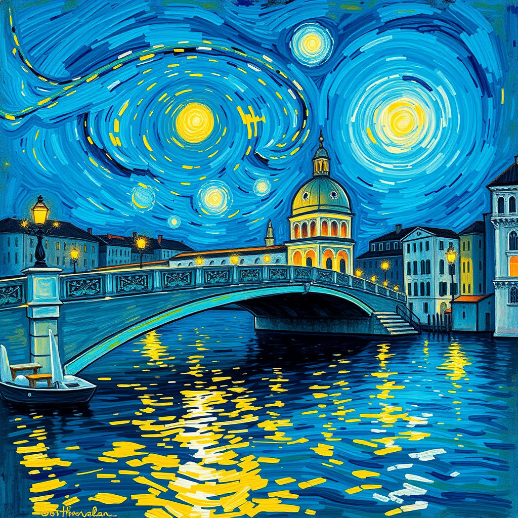 Rialto Bridge Venice: Starry Night Impression
