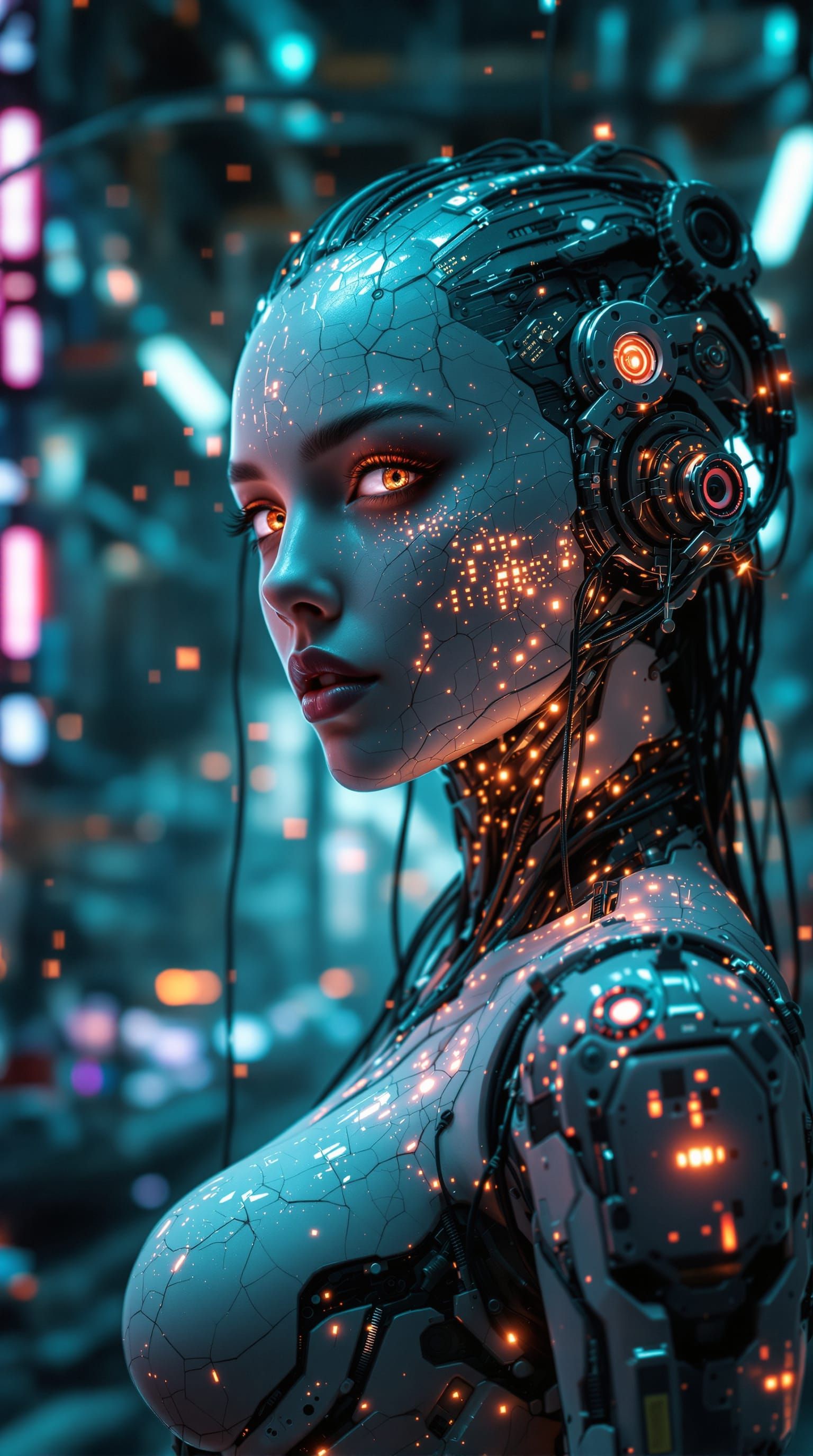 portrait of a beautiful female cyborg