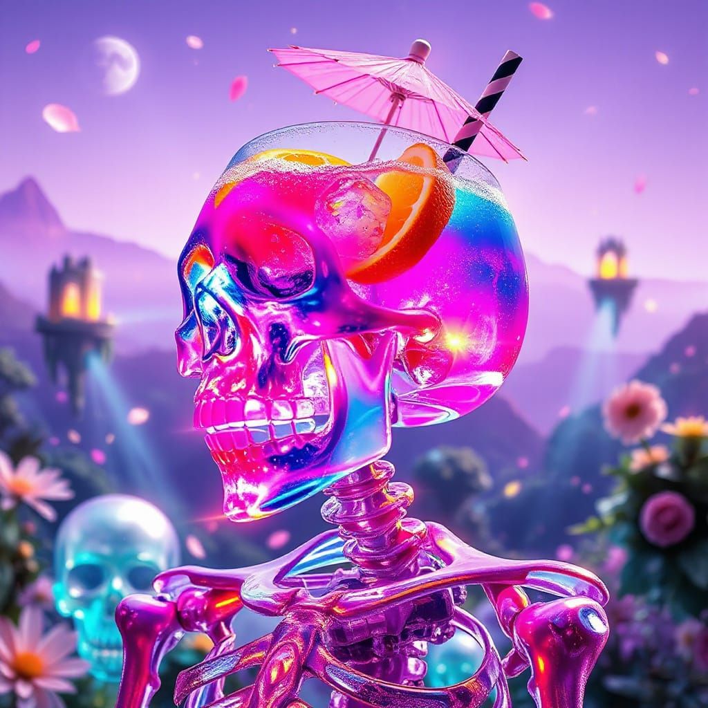 Crystal Skeleton with Glowing Cocktail Head