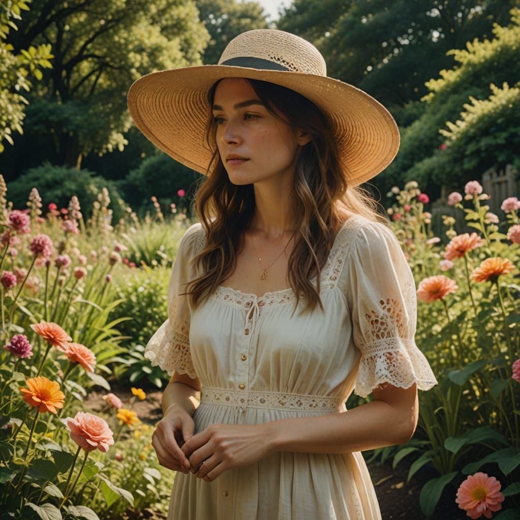 Serene Woman in a Vibrant Flower Garden