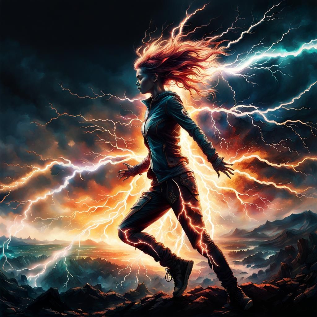 Electric Woman: Lightning Silhouette in Electropunk Style
