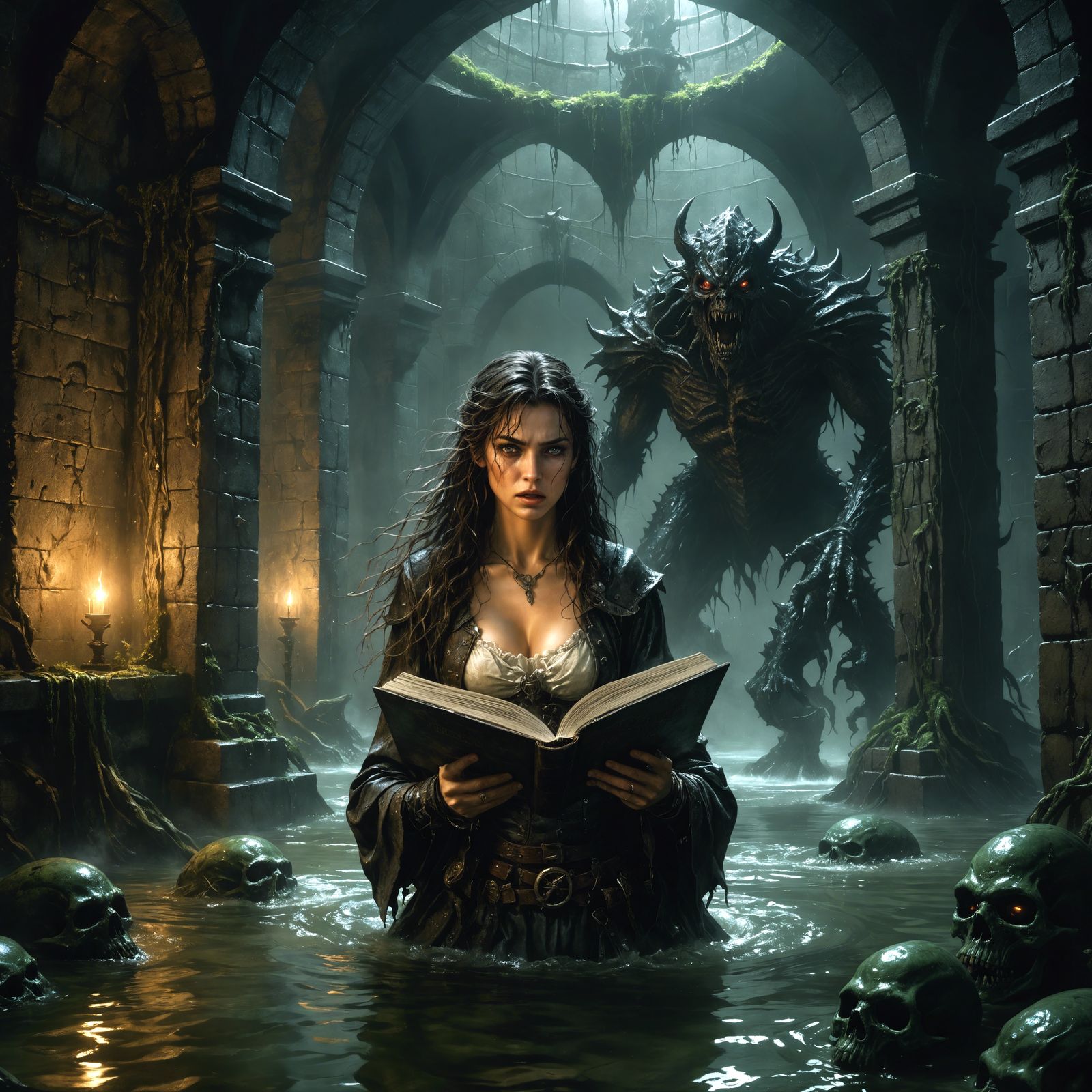 Terrified Adventurer in Sinister Dungeon: Comic Book Illustr...