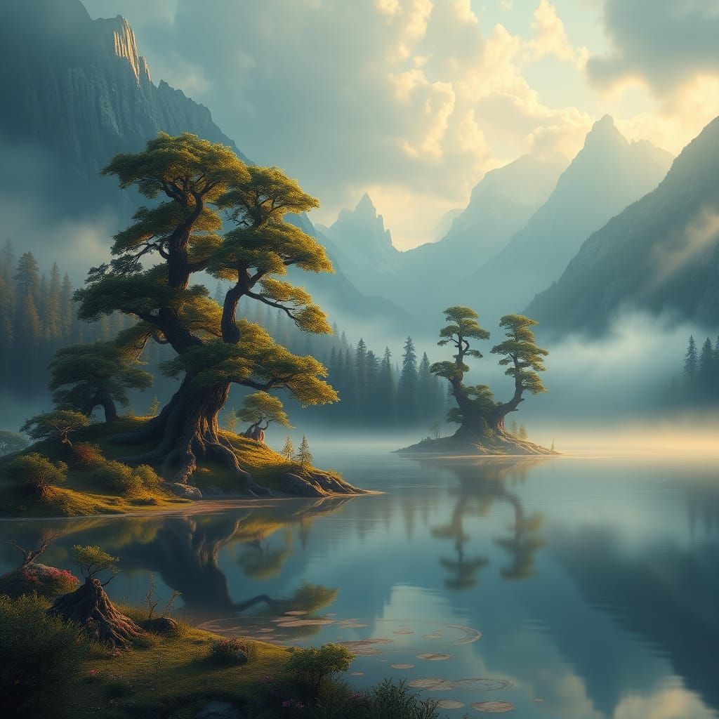 Fantasy Lake Landscape in Detailed Matte Painting Style