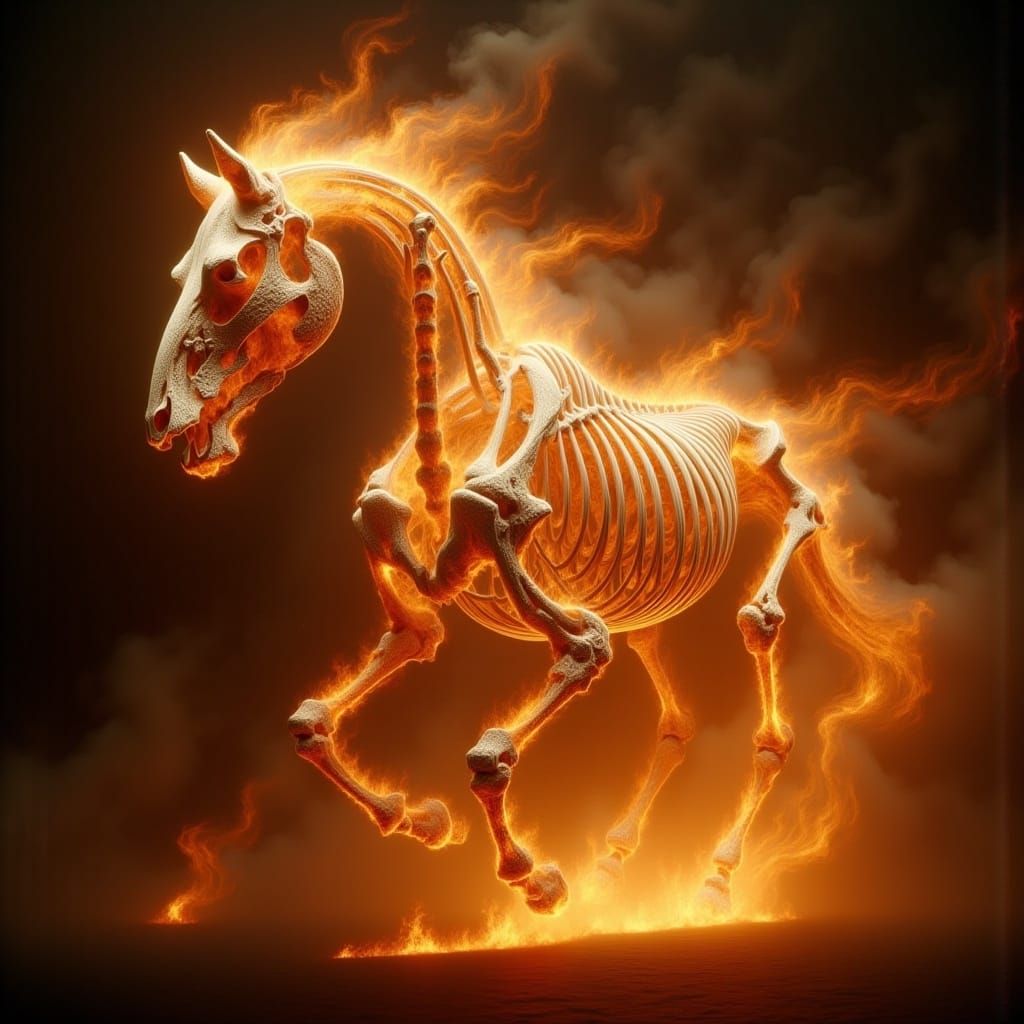 Horse Skeleton Emerges from Blazing Fire