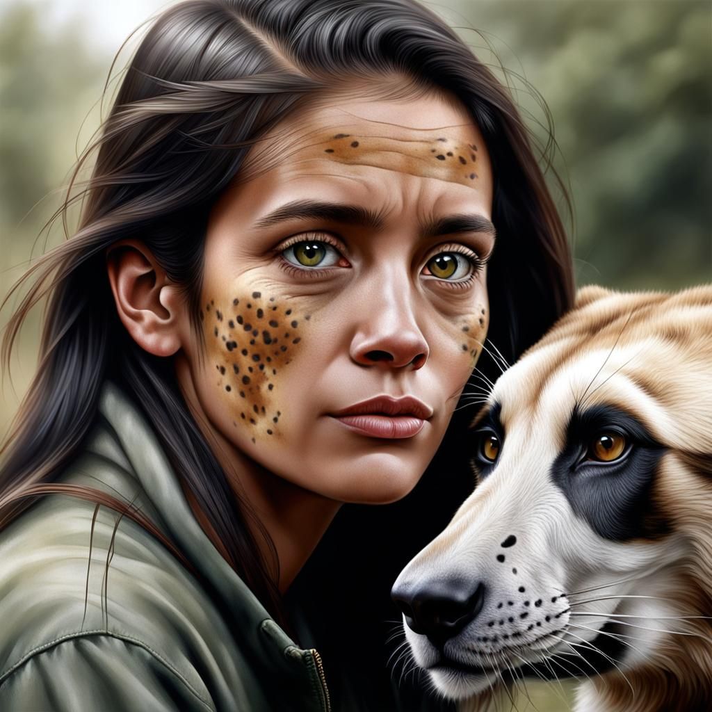 Realistic Portrait: Hybrid Woman-Animal Creature