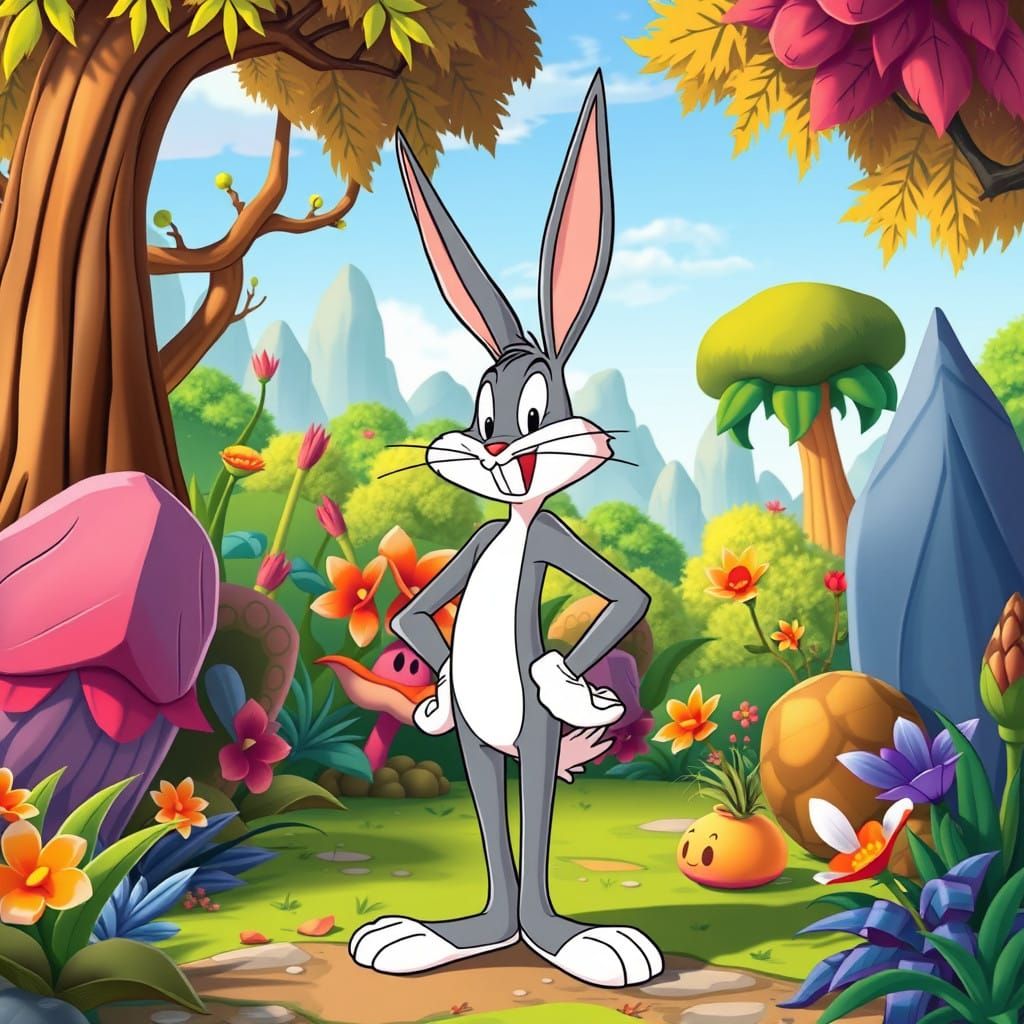 Wise-Cracking Cartoon Rabbit in Classic Looney Tunes Style