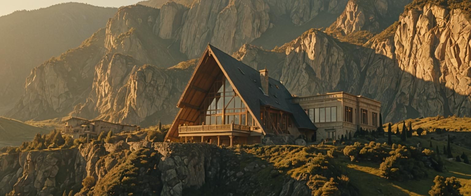 Luxurious House at Sunset in Cinematic Style