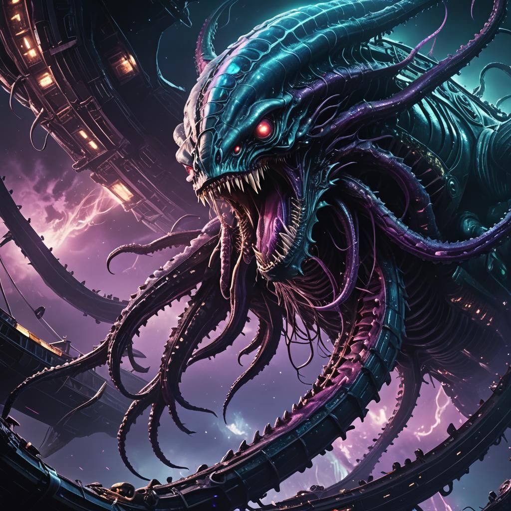 Alien Leviathan Attacks Spaceship in Sci-Fi Horror