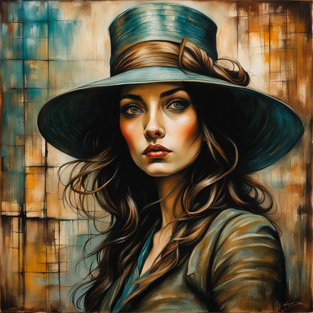 Complex Ink Illustration Portrait in Art Brut Style