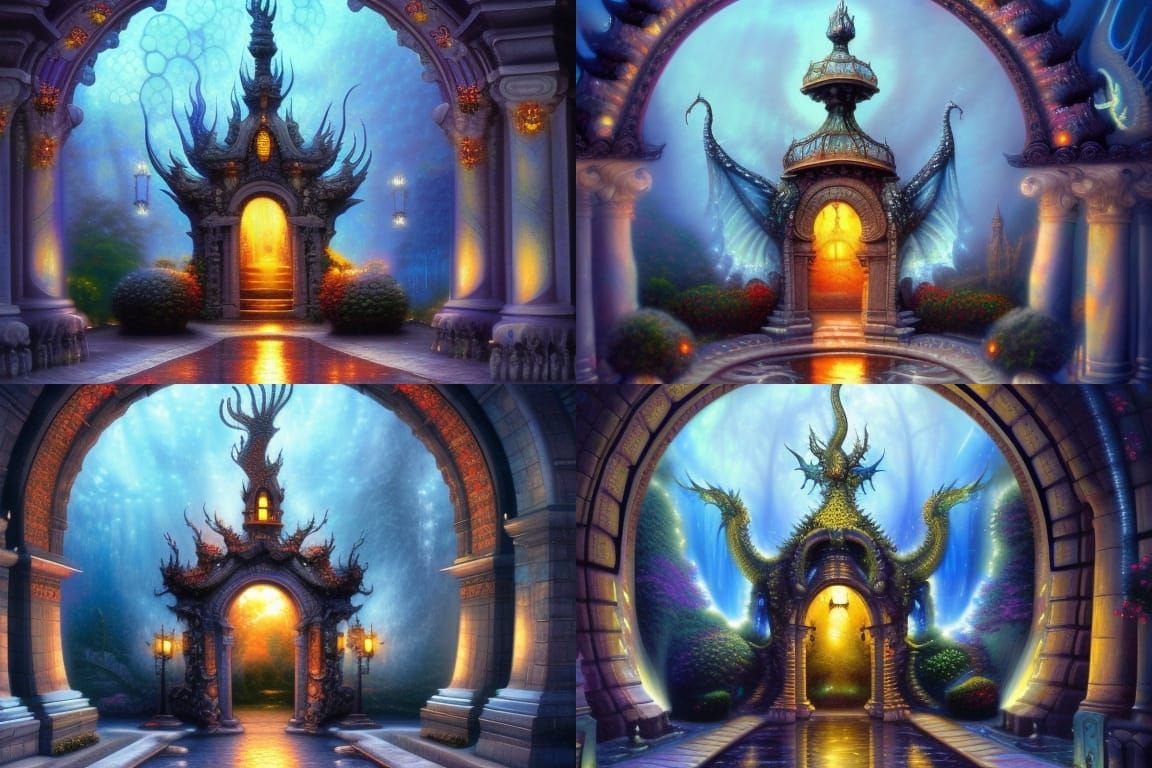 Dragon Fountain Portal in Ethereal Fantasy Style