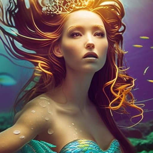 Enchanting Mermaid with Tiara in Underwater Kingdom