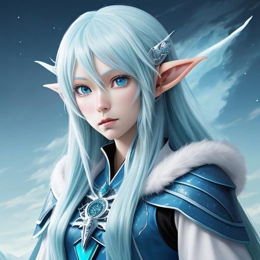 Icy Anime Elf in Japanese Manga Style