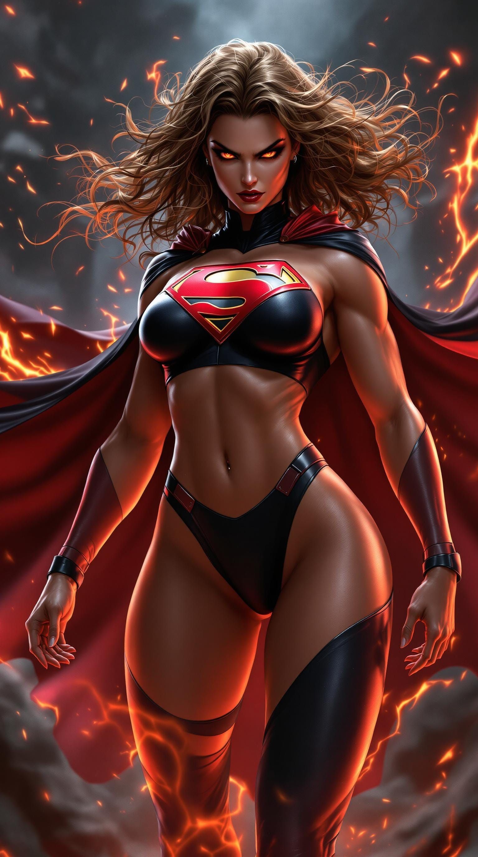 Evil Supergirl Bodybuilder in Anime Style