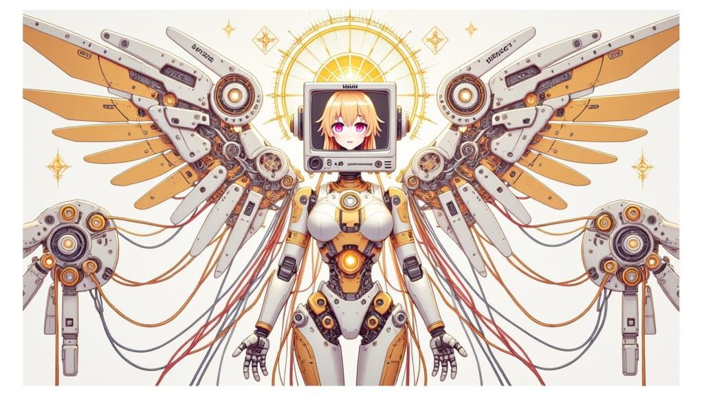 Cybernetic Angelic Figure in Hyper-Realistic Style