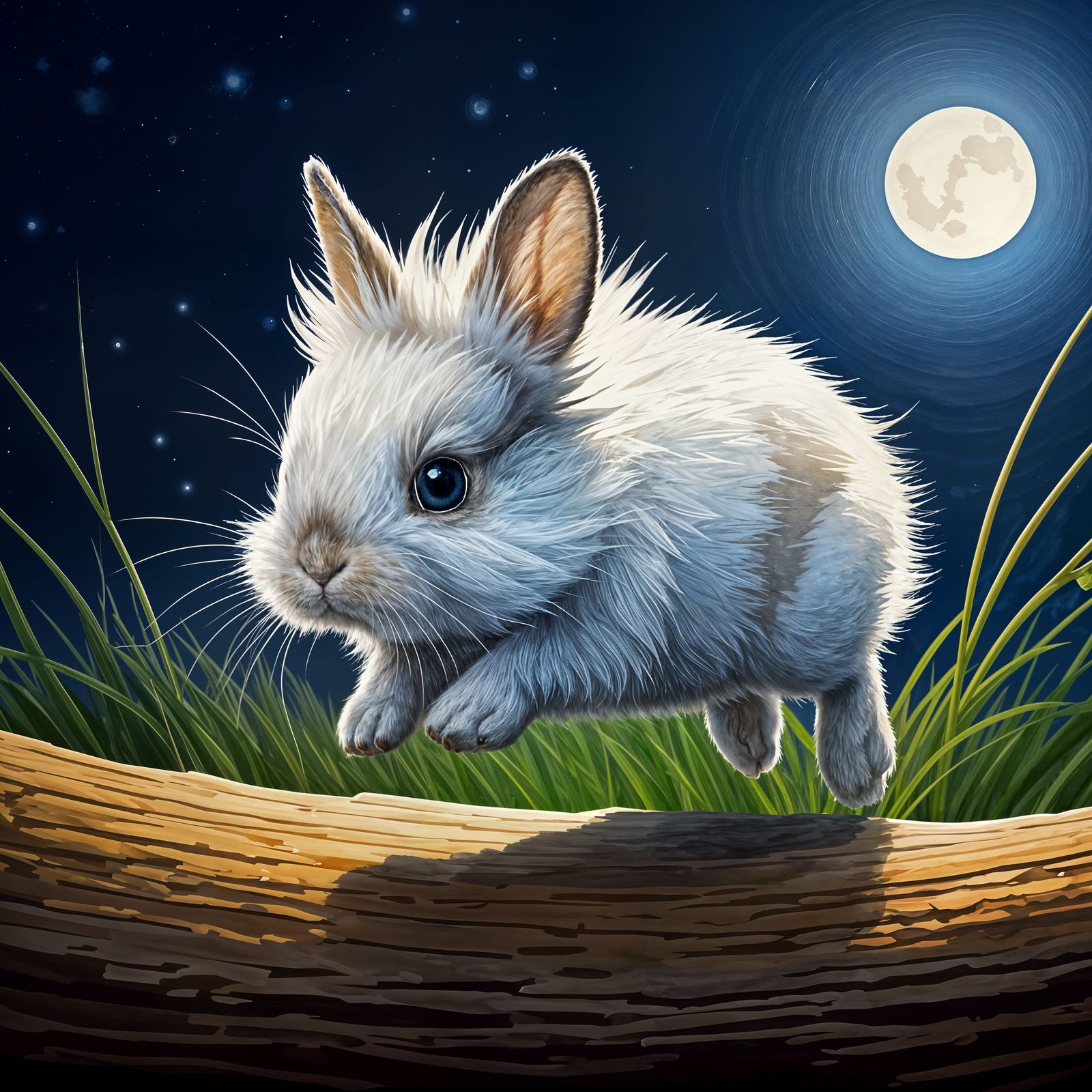 Moonlit Rabbit Hop: Watercolor and Pen Illustration