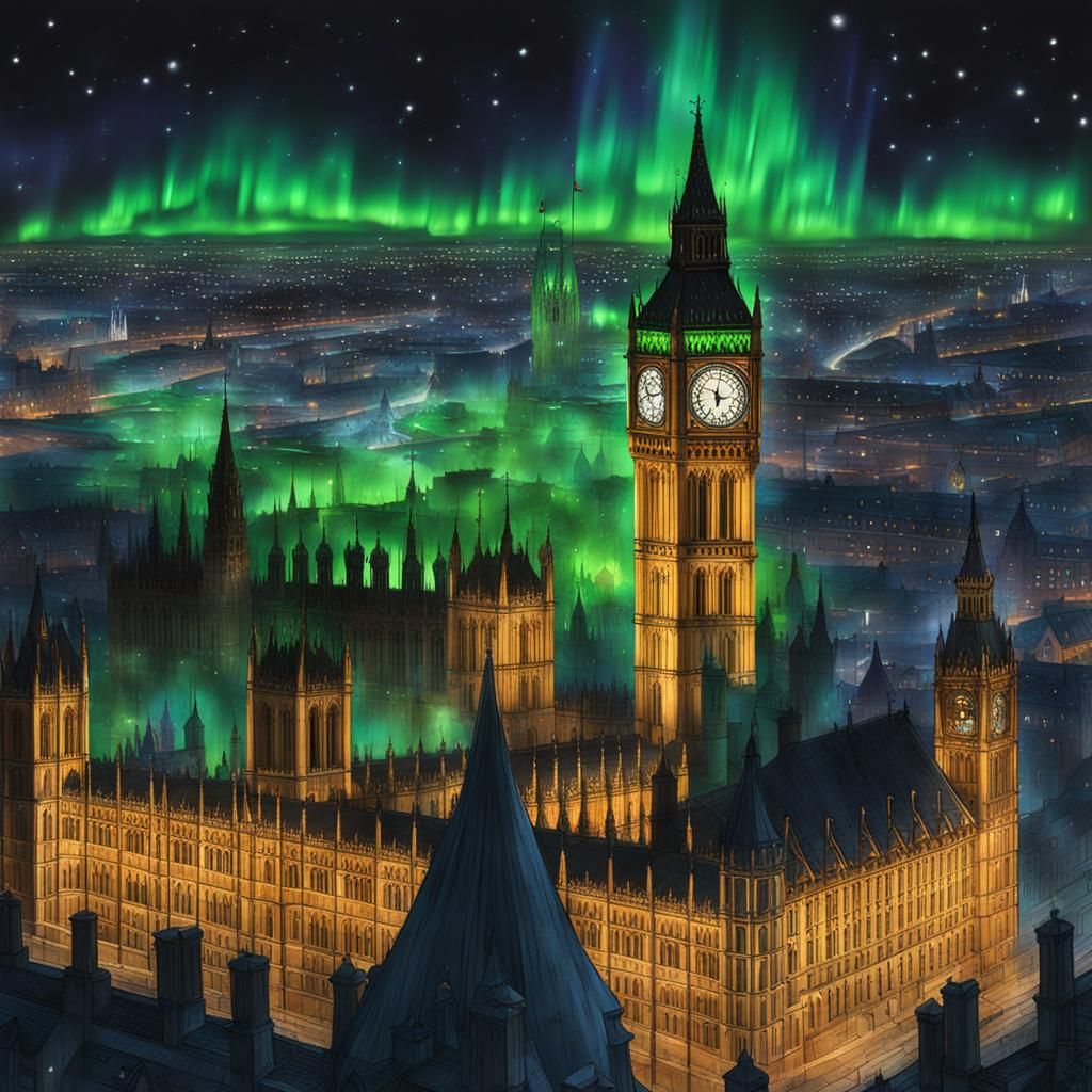 Elves Witness Northern Lights Over Parliament