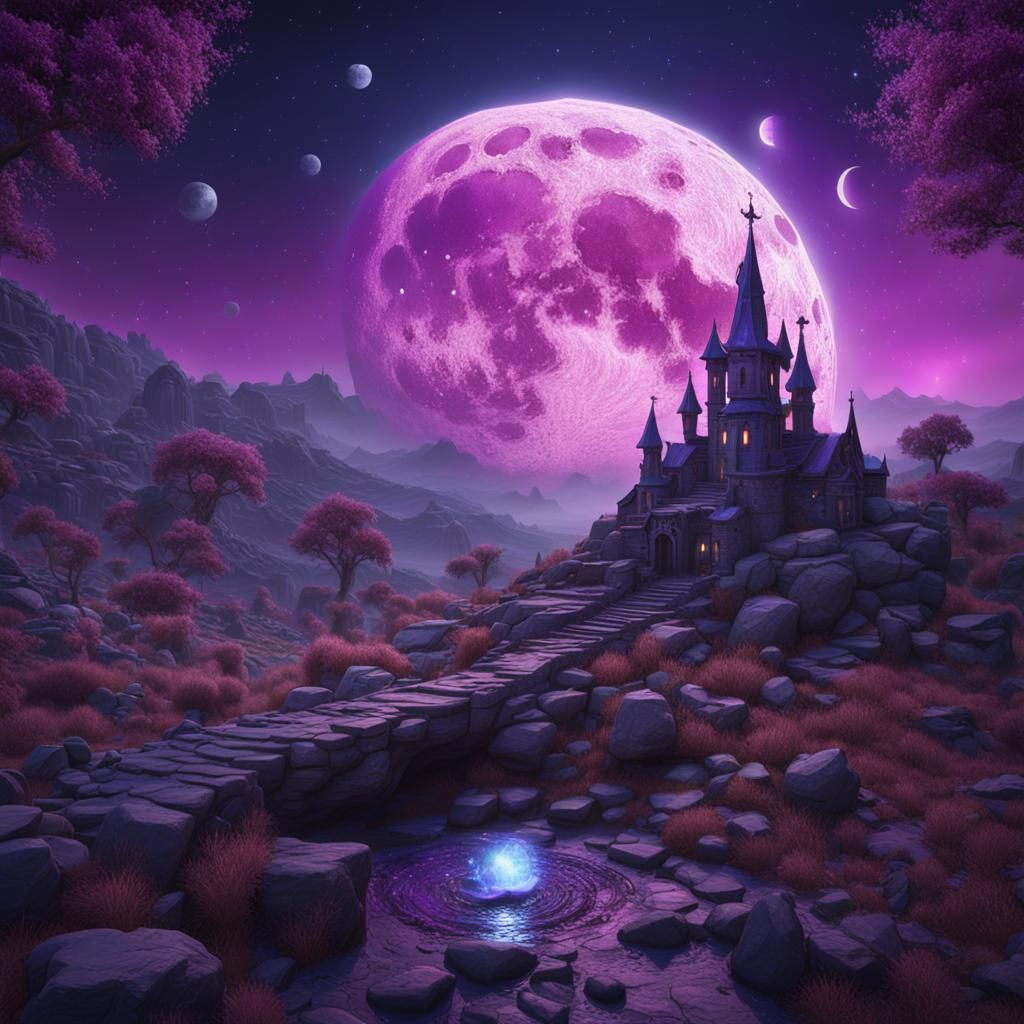 Witchy Scene with Pentagram in Blues and Purples