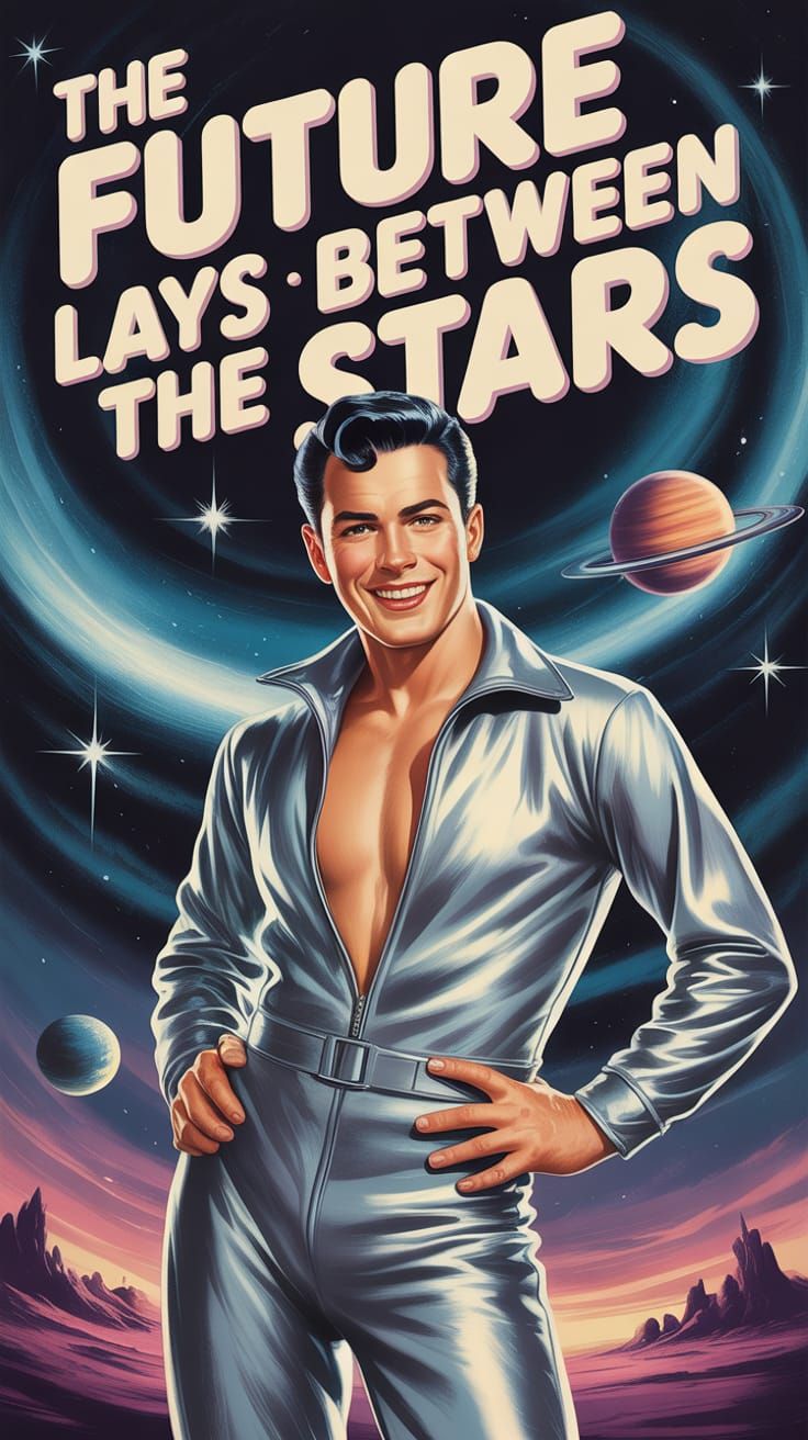 Retro Sci-Fi Pin-Up: Man in Futuristic Jumpsuit