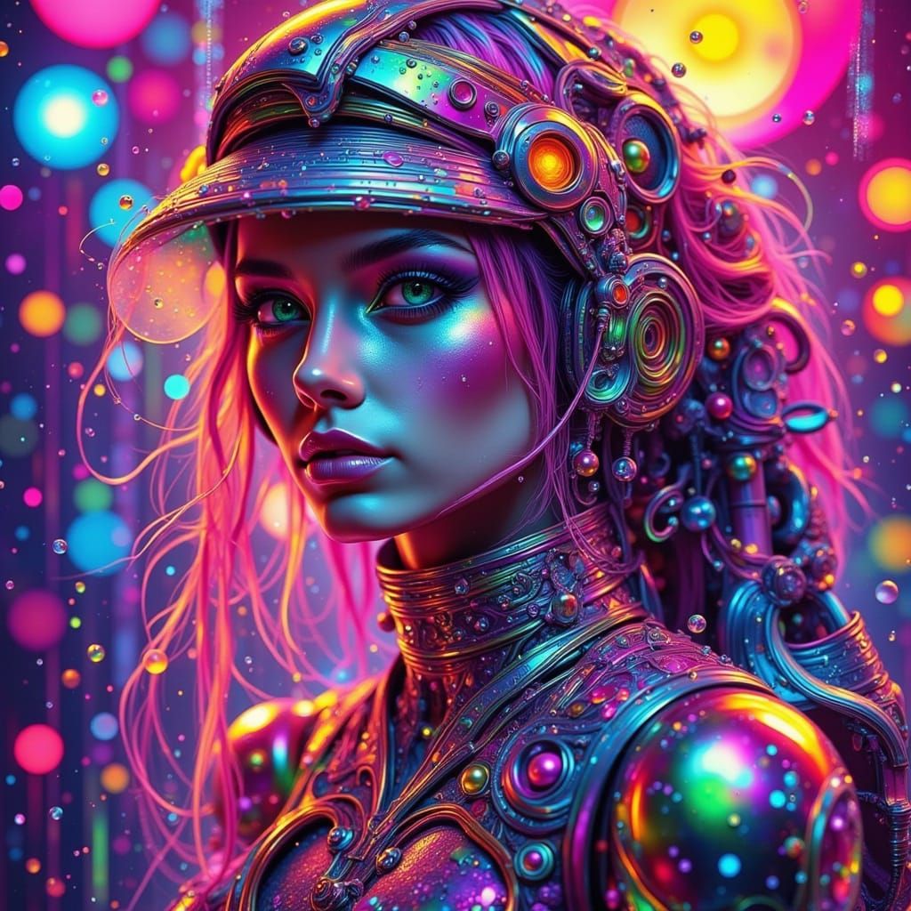 Futuristic Fairy Punk Goddess in Neon-Lit Atmosphere