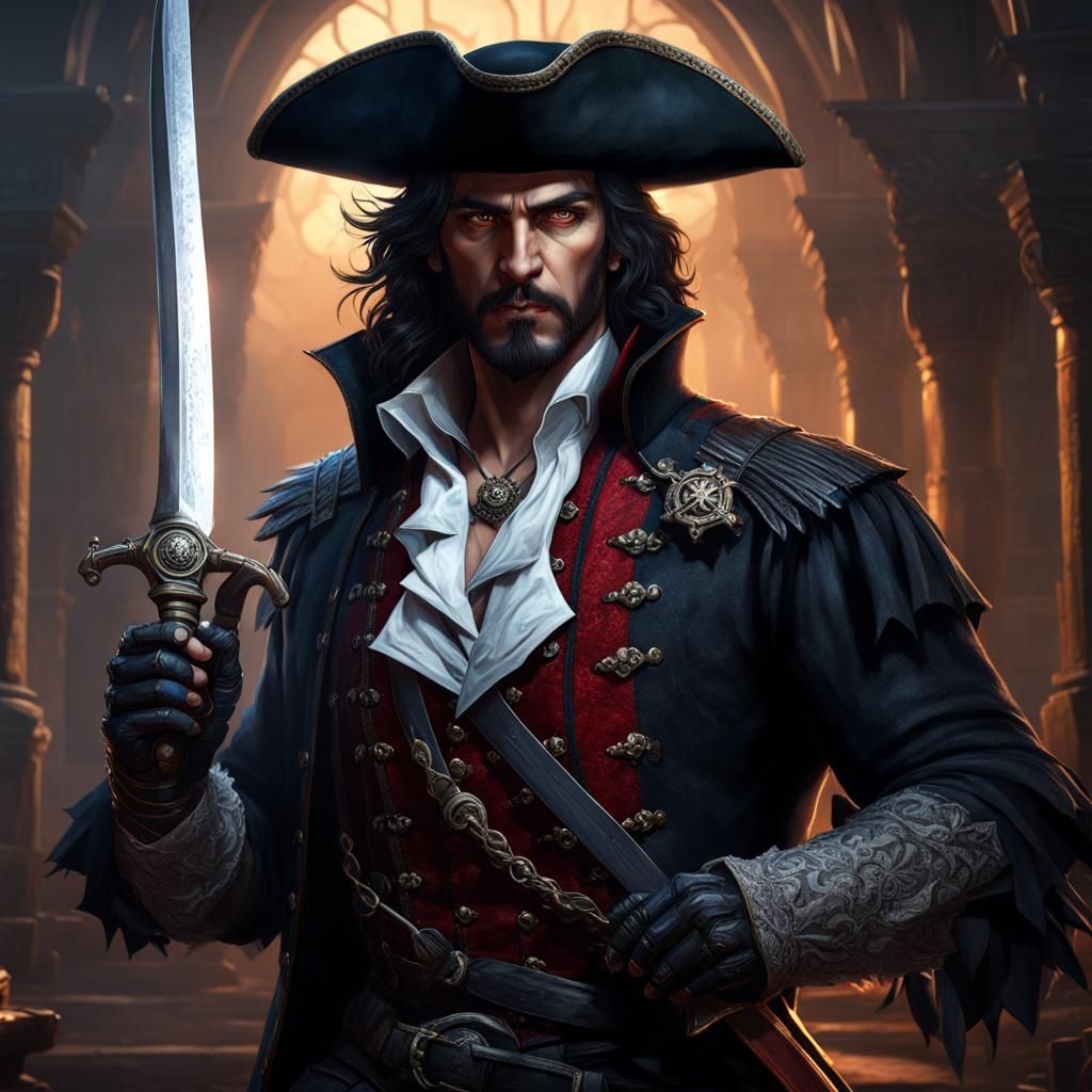 Vampire Pirate Portrait in Art Nouveau Style