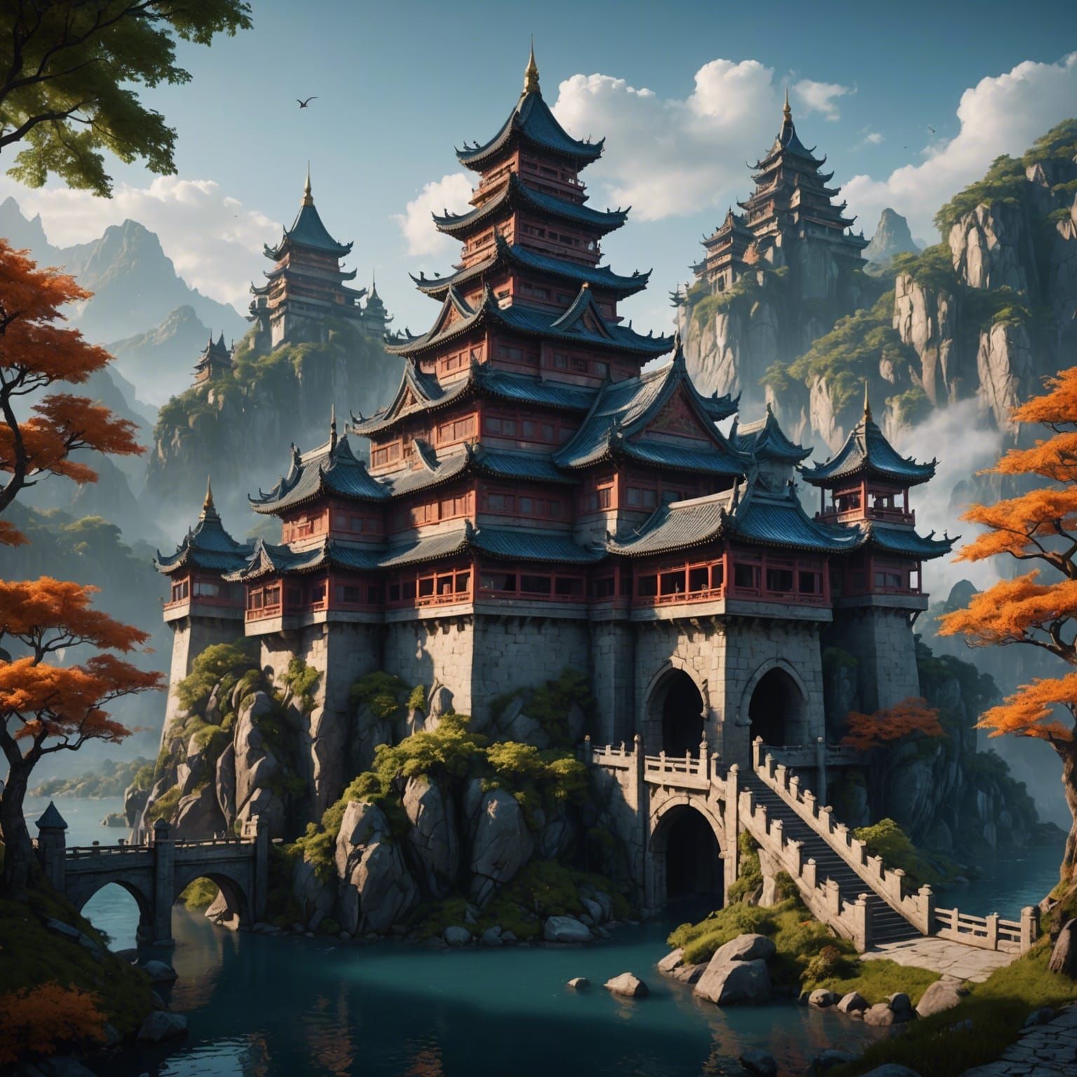 Detailed Asian Castle Matte Painting