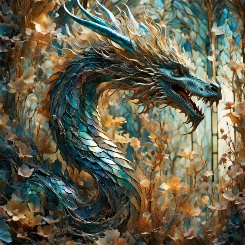 <lora:a gentle world:1.0> <lora:Fantasy Iridescence:1.0> extremely delicate iridescent dragon made of glass, translucent...