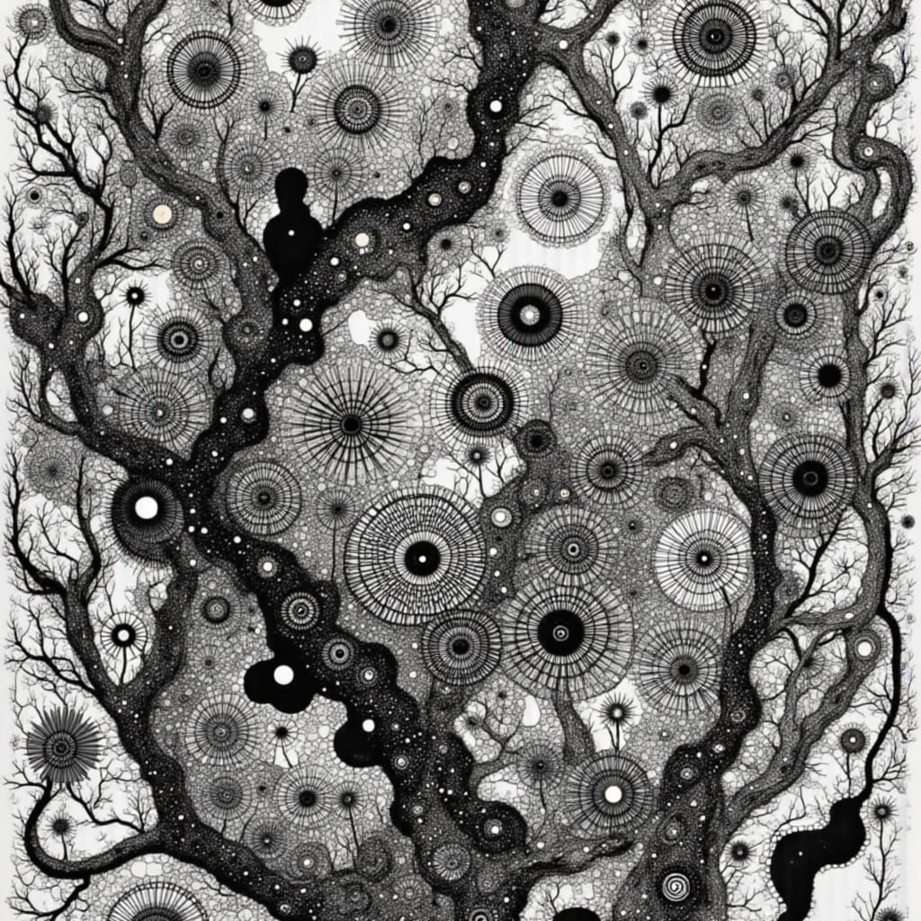 Surreal Black and White Botanical Collage