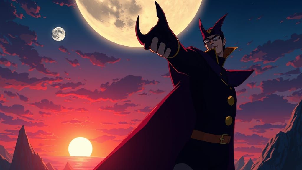 Cartoon Super Villains Scenery in Anime Style