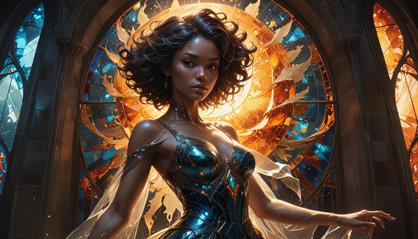 Afrofuturistic Silhouette in Fractal Glass Gown