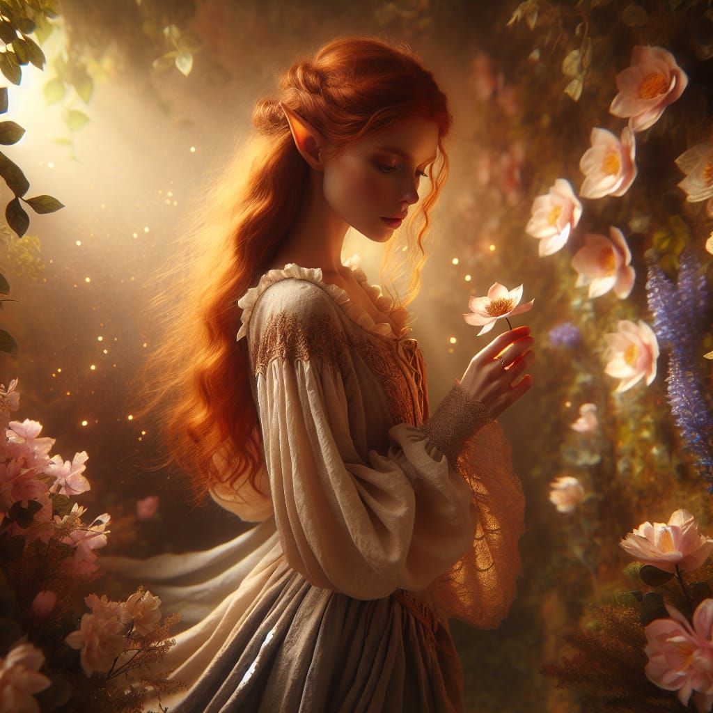 Ethereal Elf in Pastel Flower Garden