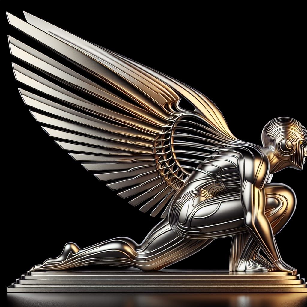 Art Deco Metallic Sculpture of Winged Figure