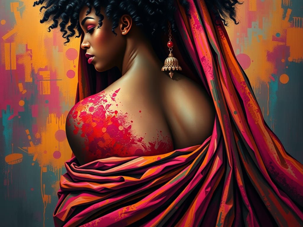 Pregnant Goddess Portrait in Art Brut Style