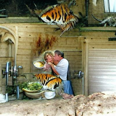 Cartoon Carole Baskin Feeding Husband to Tigers